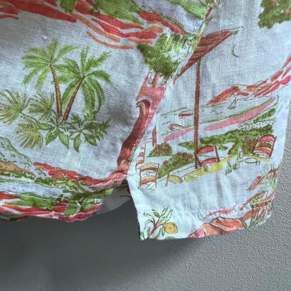 Cynthia Rowley Tropical 100% Linen Button Up Beachy Top Womens XL Vacation Blues - Picture 9 of 9